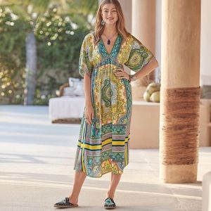 SUNDANCE BELLA VERONA PRINTED BOHO OVERSIZED MIDI DRESS LARGE L